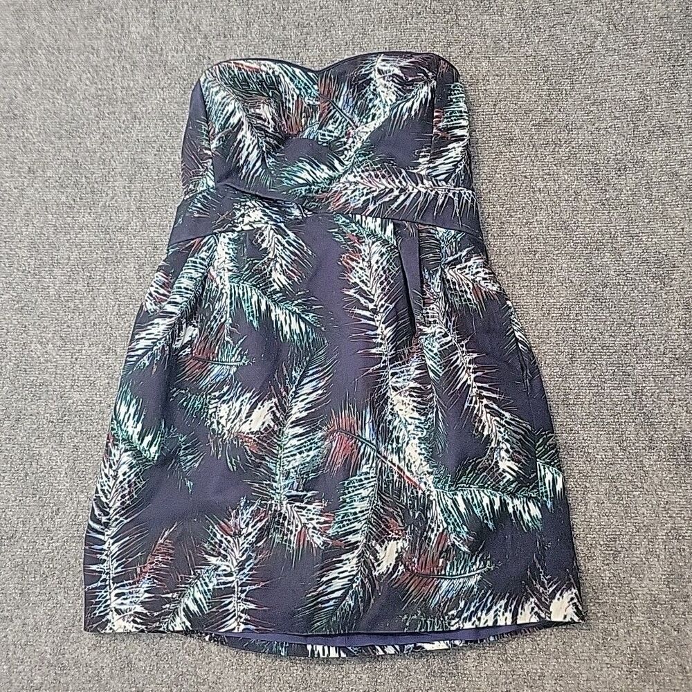 Club Monaco Strapless Dress Navy Nelly Palm Print Cocktail Size 12